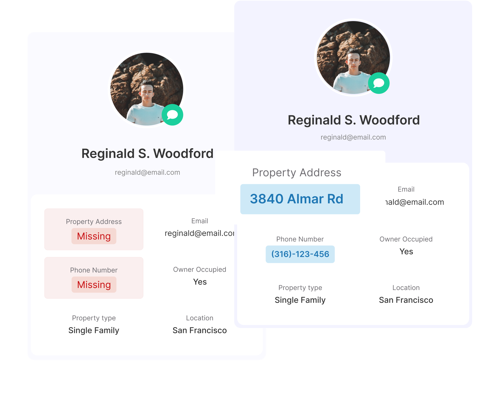 two screens showing the different types of profiles